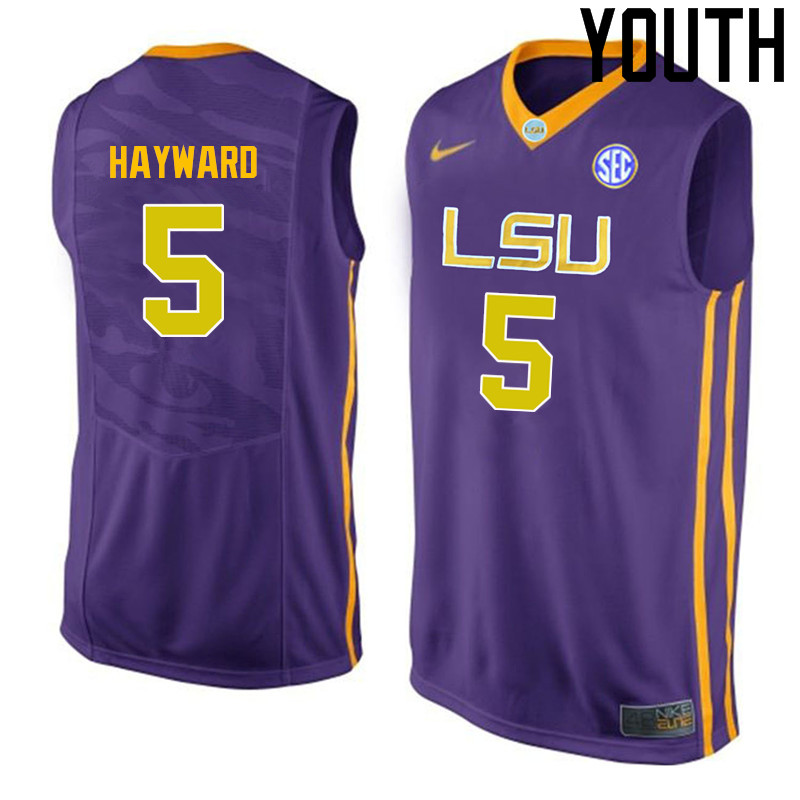 Youth LSU Tigers #5 Kieran Hayward College Basketball Jerseys-Purple - Click Image to Close